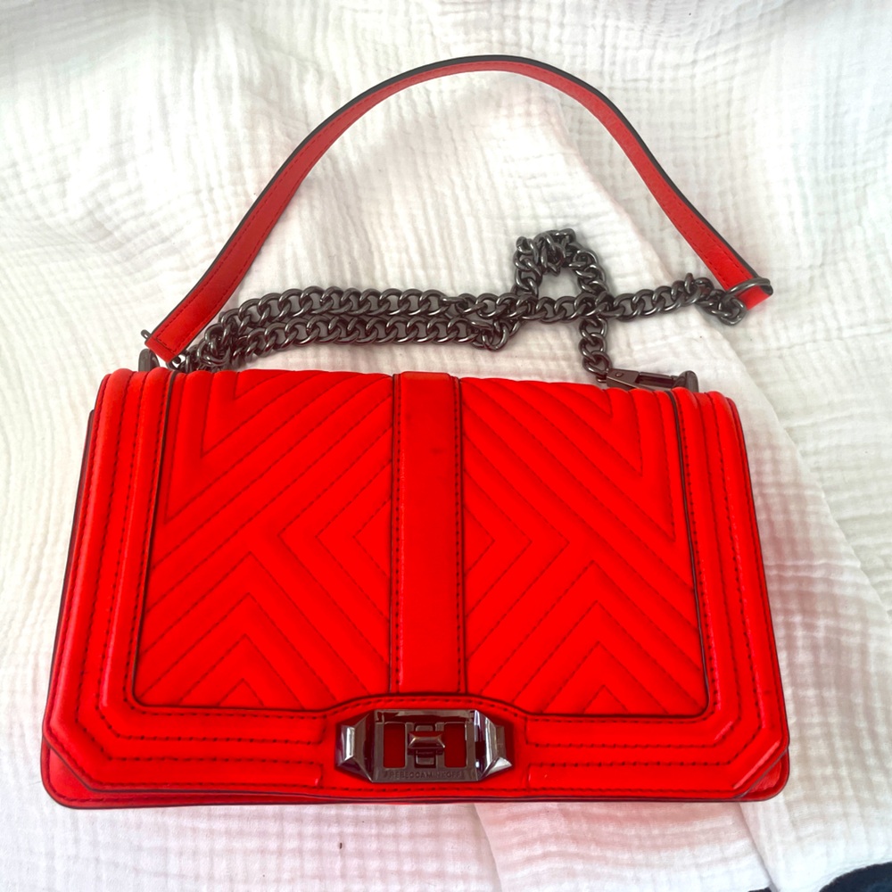 Rebecca Minkoff Love Chevron Shoulder Bag in Bright Red Orange (Medium Size)